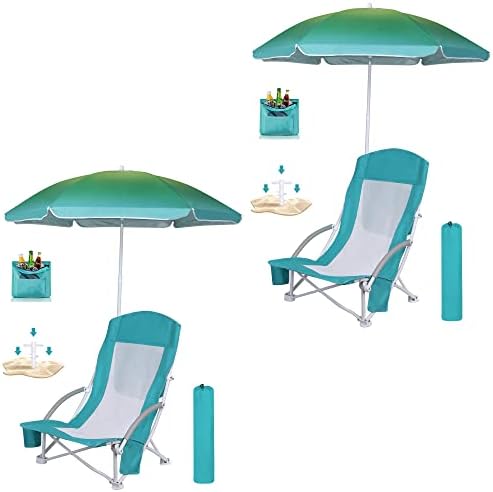 Cadeira de praia de OME, cadeira de praia com guarda -chuva, cadeira de praia para adultos cadeira de acampamento de volta