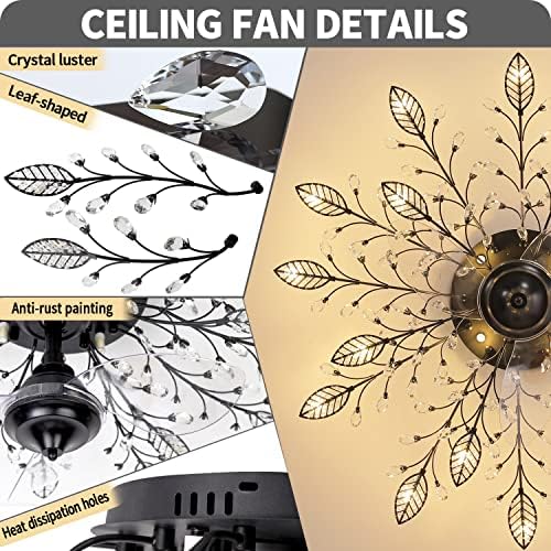 Ventilador de teto de cristal de Venderlans com luzes, ventiladores de teto de baixo perfil com luzes e velocidade remota,