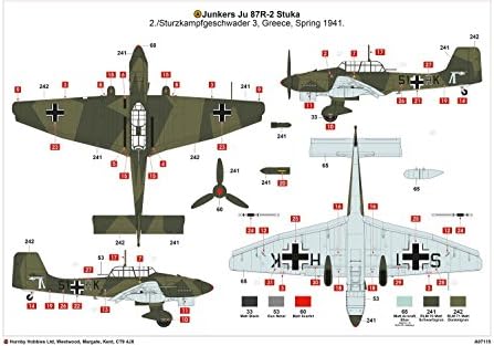 Airfix Junkers JU87R-2/B-2 STUKA 1:48 WWII Aviação Militar Militar Modelo de Modelo A07115, vermelho