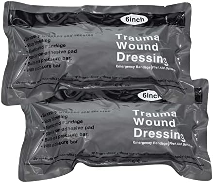 Bandagem de bandagem israelense de 6 polegadas, curativo de emergência, curativo de trauma para sangramento Kit de primeiros socorros, embalagem estéril 2 pacote