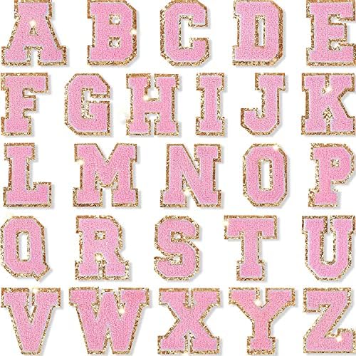 Remendos de cartas, 26 peças brilham em alfabetismo em remendos, letra A-Z Varsity Chenille Patches adesivo para costura