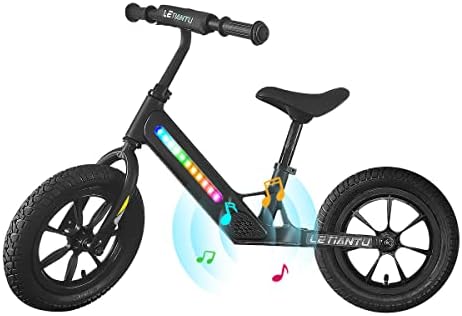 Balance de bicicleta por 3 a 5 anos com barra de luz LED e tocador de música Bluetooth, guidão ajustável e assento, leve, apoio para os pés, sem bicicleta de treinamento para crianças
