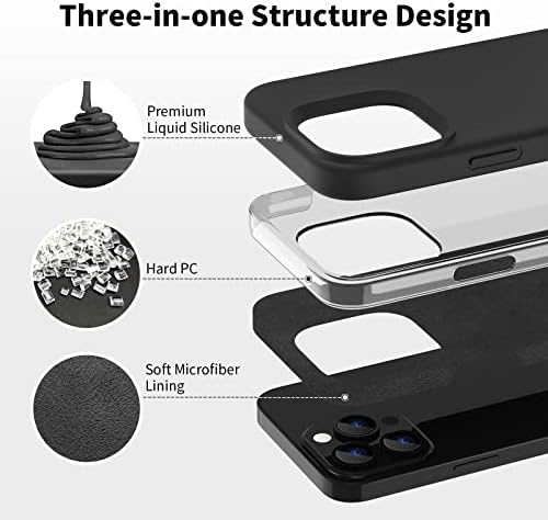 Cafewich para iPhone 14 Pro Case, Soft Liquid Silicone Slim Protetive Protectperado Caixa de telefone à prova de choque com revestimento de microfibra anti -arranhão de 6,1 polegadas - preto