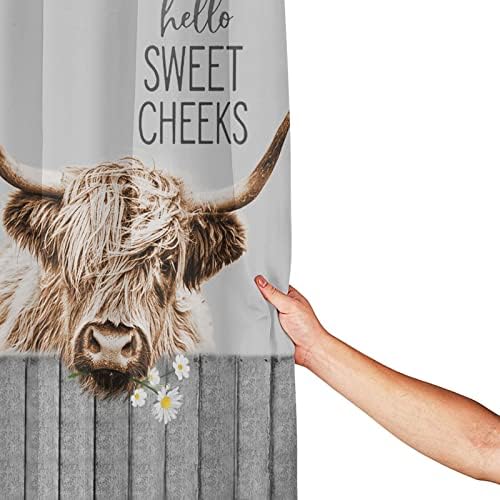 Cortina de chuveiro de vaca do Highland Grey Farmhouse Cutana de banheiro engraçado, divertida cortina de chuveiro de vaca rústica,