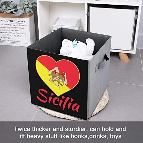Bandeira da Sicília - Sicilian Trinacria Bins Storage Cubes Organizadores de tecidos dobráveis ​​com alças Coscendo da caixa