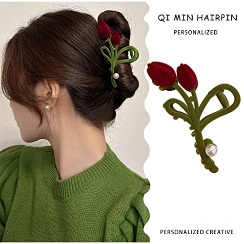 1set tulip hair clip, clipe de garra de tulipa, clipe de cabelo de cereja, moda retrô, adequada para mulheres e meninas
