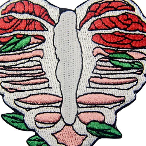 Esqueleto de formato de coração de anatomia com folhas Apliques bordados de crachá em costura no patch