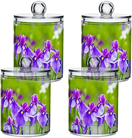 Yyzzh Purple Flower Violet Iris Flowers Nature Floral 2 Pack Pack Qtip Dispenser para algodão Swab Ball Round Pads Fletion