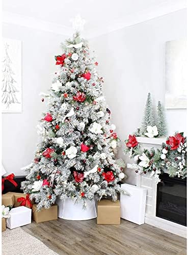 Auldhome White Farmhouse Tree Collar, Base de 29 polegadas Base de esmalte vintage Vintage, sotaque de árvore de Natal de 5 painéis, estilo retrô angustiado