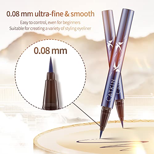 Catkin Liquid Eyeliner Pen Ultra-Fine Waterspert Smoothy Stay 24 horas com duração rápida de longa duração para olhos sensíveis Azul sem álcool