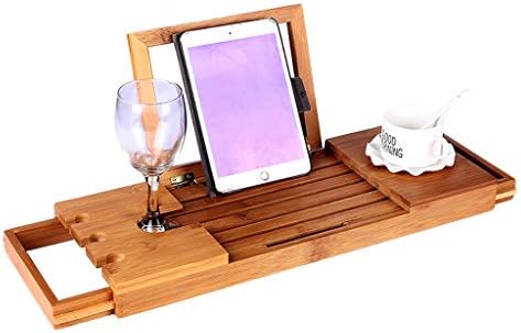 Bandejas de banheira extensível/ajustável ponte com porta de vinho/suporte para iPad/suporte de copo de macarona/prateleira multifuncional, de bambu, se encaixa na maioria das banheiras