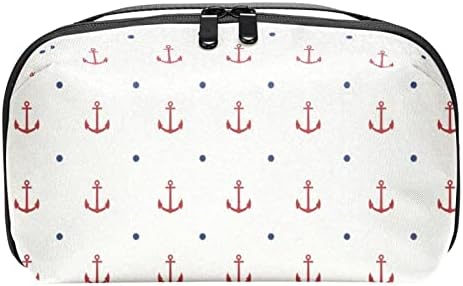 Sacos de cosméticos à prova d'água, emblema náutica vermelha do padrão marinho do padrão de viagem sacos cosméticos, sacos de maquiagem portáteis multifuncionais, bolsa de armazenamento cosmético para mulheres