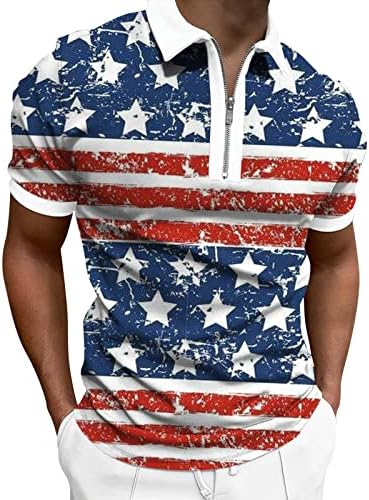 HSSDH 4 de julho Camisetas para homens, homens American Patriótico Bandeira Polo Camisa 4 de julho Manga curta 1/4 camisas zip