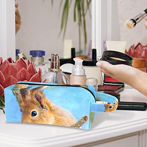 Saco de maquiagem pequeno, organizador cosmético da bolsa com zíper para mulheres e meninas, esquilo animal