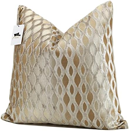 DINAS 22x22 Tampa de travesseiro decorativo, ouro de marfim, casas quadradas de veludo texturizadas com suavidade de luxo