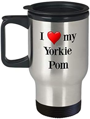 Yorkie Pom Travel Caneca - Térmica Isolada Aço Anterior Yorkie -Pom Yorkshire Terrier Pomerânia Mista