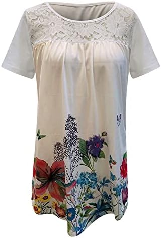 Camisa de verão para mulheres renda tees de retalhos sólidos top moda estampa 2023 blusas de camiseta de manga curta de manga curta