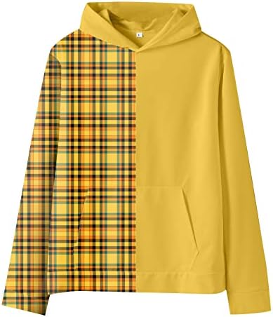 Pullover casual masculino de Dudubaby com bolsos de manga longa com capuz xadrez com capuz