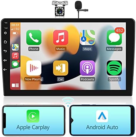 2g+32g Android sem fio Apple CarPlay CarPlay estéreo com Android Auto GPS Navigation AHD Backup Camera, Podofo 10.1
