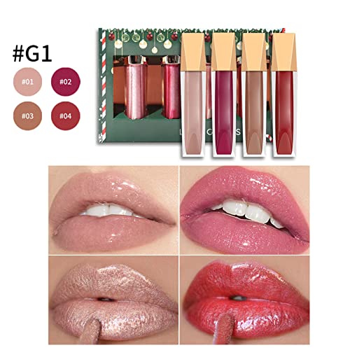 Venha, Crystal Mattes Lip Gloss Set Caixa de presente de Natal 4 cores impermeabilizada Longo Lip Lip Gloss non stick Copo Lip Gloss Conjunto de 4 ml de geléia japonesa