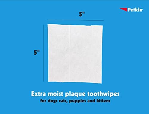 Petkin Cat and Dog Dental Wipes, 40 toalhetes - Fórmula natural limpa os dentes, gengivas e respiração dos frescores - para