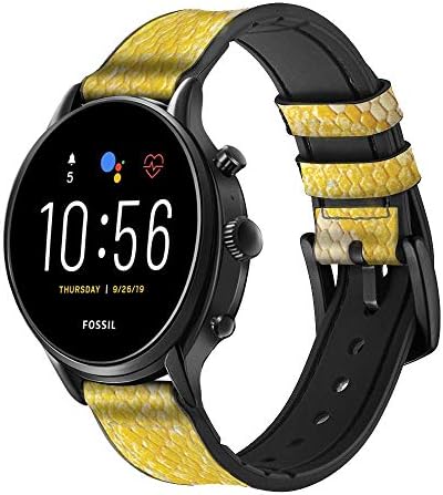 CA0416 Amarelo Skin Skin Graphic Impressed Leather Smart Watch Band Strap para Fossil Hybrid Smartwatch Nate, Latitude Hybrid HR, Tamanho da máquina de smartwatch híbrido