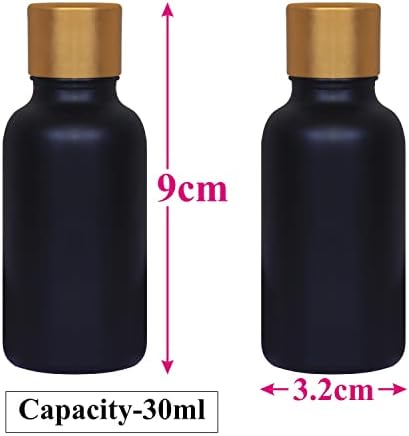 Zenvista 3 pacote de 30ml/1oz | Garrafa de vidro preto fosco com tampa dourada | À prova de vazamentos, garrafas seguras de UV para cosméticos, óleos essenciais, soro e muito mais I ZMG06