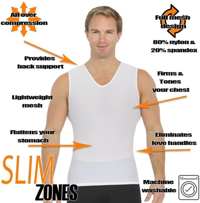 Insta Slim Mens compressão sem mangas V Camisa muscular do pescoço- Shaper Shaper Shaper