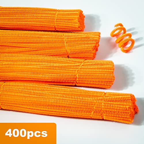 Waycreat 400 peças Limpadores de tubos de laranja Chenille Haste para decorações de artesanato de arte diy