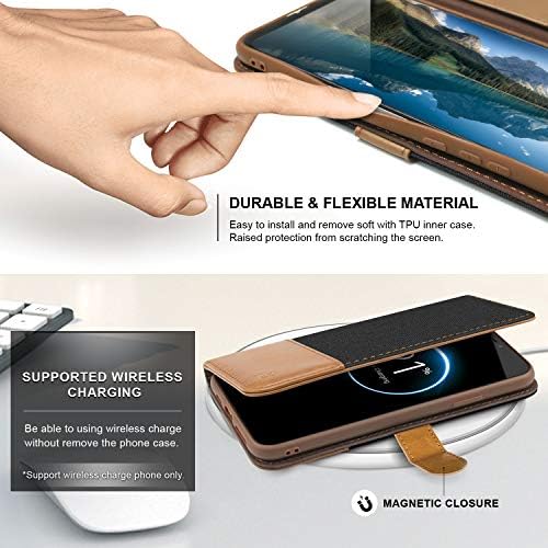 Caixa de BEZ Galaxy A42 5G, Caixa de telefone Samsung A42 5G Compatível com o Samsung Galaxy A42 5G, capa de carteira [Couro Faux Leather] [Blocking RFID] Suportes de cartas, fechamento de alça magnética, preto