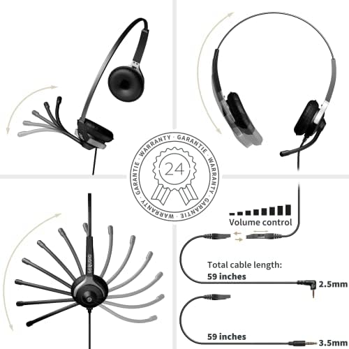 Fone de ouvido com fio GEECDIO com conector de 2,5 mm e 3,5 mm - incluindo dois cabos, almofadas de reposição, tampa de