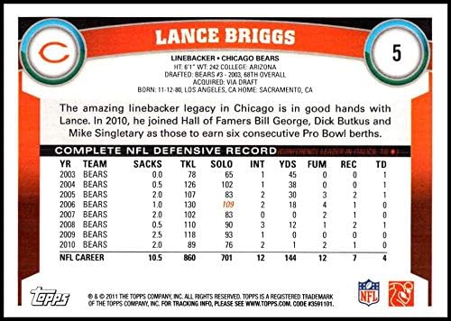 2011 Topps #5 Lance Briggs NM-MT Chicago Bears Cartão de negociação de futebol NFL NFL