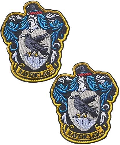 Heiorpai 2pcs compatível com Harry Potter House of Ravenclaw House Hogwarts Crest Logo Patch bordado Ferro frio ou costurar em remendos