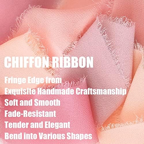 UPUDO 4 Rolls Chiffon Ribbon, fitas de seda rosa misto de 1,5 x 6yd, bordas desgastadas para convites de casamento, buquês de