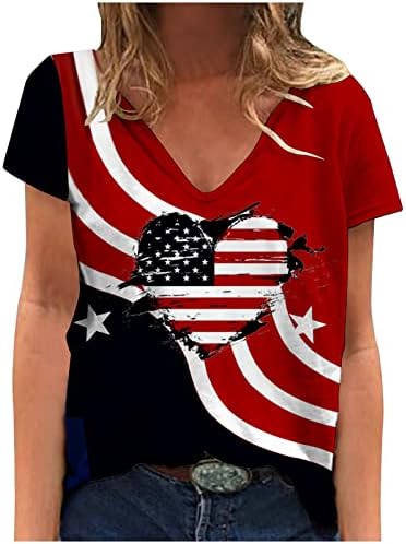 Camisas patrióticas para mulheres, feminino 4 de julho T-shirt American Flag Heart Gift Tee Shirt USA Independence Day Blouse