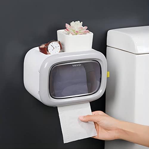 Suporte de papel higiênico à prova d'água para banheiro - dispensador de papel à prova de animais de estimação auto -adesivo com janela de indicador de recarga