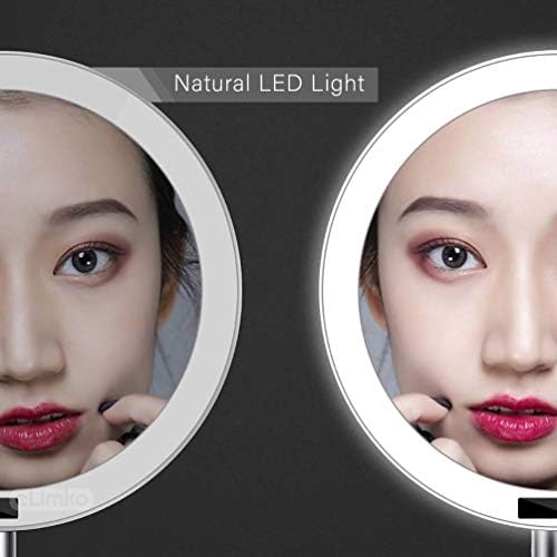 Elimko espelho de maquiagem iluminado grande 8,5 polegadas com 5x Pequeno espelho de ampliação Sensor de luz LED cosmético