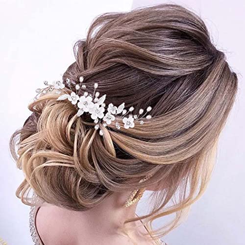 Peça de cabelo de flor de noiva de noiva pente prateado perel