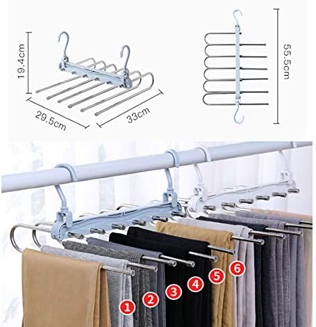 Calça de economia de espaço Organizador de roupas 6 rack em camadas aço inoxidável 360 graus calças multi -funcionais rotativas racks