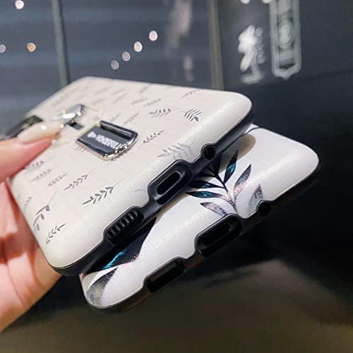 Caixa Lming Samsung Galaxy S20 com alça de garra de dedos, Caixa de telefone de design de impressão em folha verde 3D
