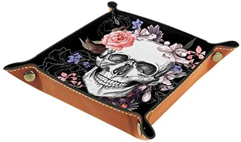 AISSO Rose Flower Dead Sugar Skull Head Leather Bandey Organizador de carteiras, relógios, chaves, moedas, telefones celulares e