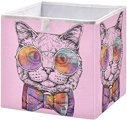 Emelivor gato rosa retrato cubo cubos de armazenamento cubos de armazenamento dobrável cesta de brinquedos à prova d'água para caixas de organizador de cubos para crianças brinquedos berçários prateleira de estampa em casa - 15.75x10.63x6.96 em