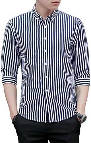 Maiyifu-GJ Button listrado masculina camisetas casuais colarinho slim slim fit shirts clássicos camisetas de vestido de negócios clássicas