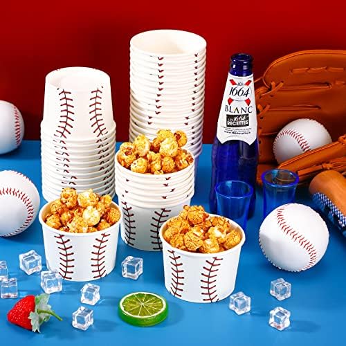 200 peças Baseball Party Snack Bowl Tigelas de sorvete de 9 onças de sopa de sopa de beisebol servir pratos para festas para festas de papel de degustação de alimentos de degustação de festas de beisebol