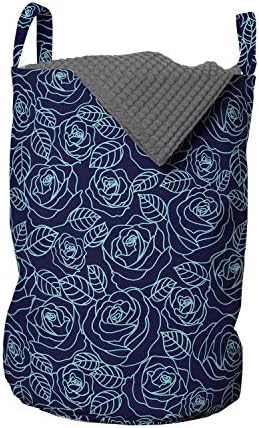 Bolsa de lavanderia floral lunarável, padrão de rosa romântica e formas de folhas florescendo buquês de primavera, cesto de