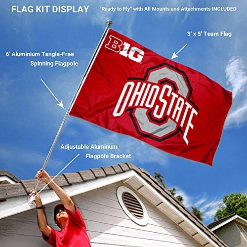 Ohio State Buckeyes Big 10 Flag com kit de poste e suporte