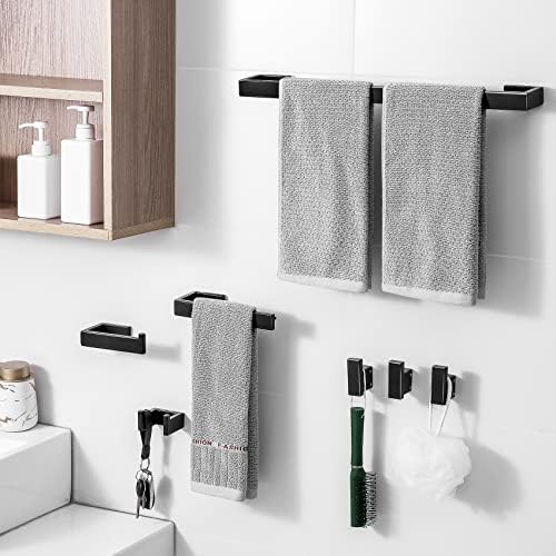 Songhaha 5 peças Acessórios de hardware do banheiro Conjunto de toalhas pretas fosco Conjunto de parede Montado na parede,