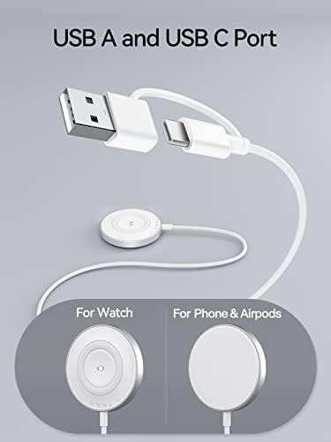Receiro 3 em 1 Magnet Magnet Magnet Magnet Magnet Charging Pad compatível com o iPhone 14/13/12 Pro Max Plus Mini, Apple Watch All Series e AirPods, Charger Charger de 18W, Charging Charger Pad com USB A&C
