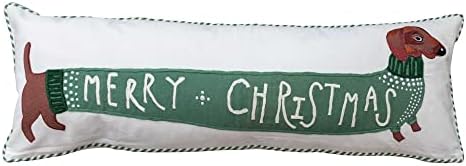 Creative Co-Op 36 L x 12 H algodão lombar travesseiro com cachorro em suéter, bordado e tubulação Feliz Natal, Multi Color
