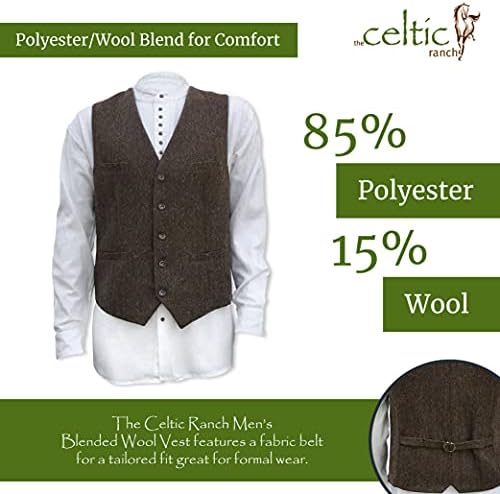 O Celtic Ranch Wool Blend Irish Tweed Mens colega com as costas, cinto de tecido ajustável, 4 bolsos e padrão de espinha de peixe